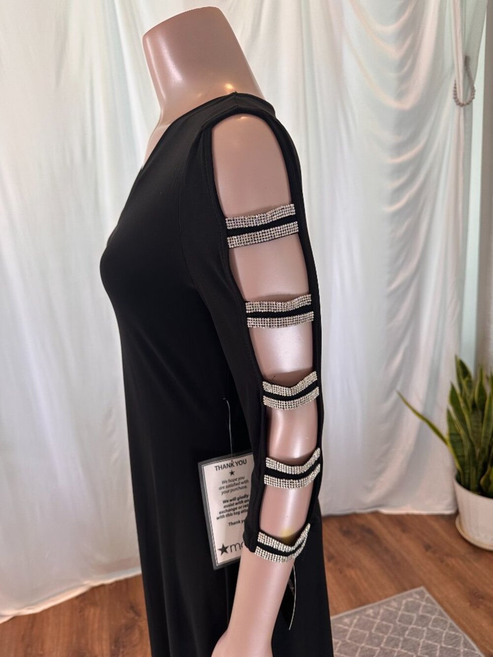 MSK | NWT | Black Rhinestone Cold Shoulder Midi Dress |Size M | A-1821 - Picture 8 of 11